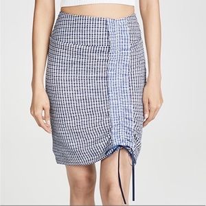 Staud Cello Gingham Plaid Print Knee Length Skirt 2 blue white